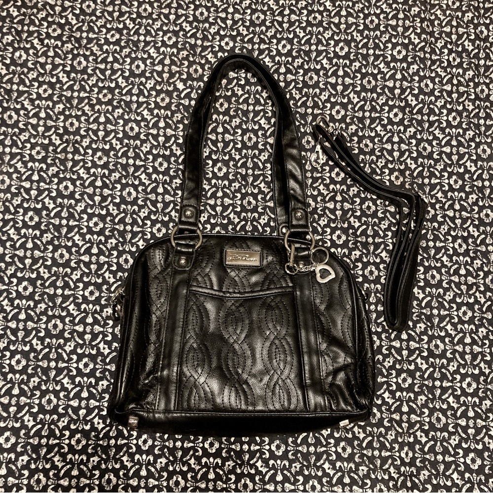 Bella Russo Black Quilted Purse Handbag Dual Compartments Detachable Straps